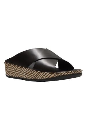 Fitflop Fitflop lulu lux graphic-weave leather cross slides 001 Black Fitflop Fitflop lulu lux graphic-weave leather cross slides 001 Black